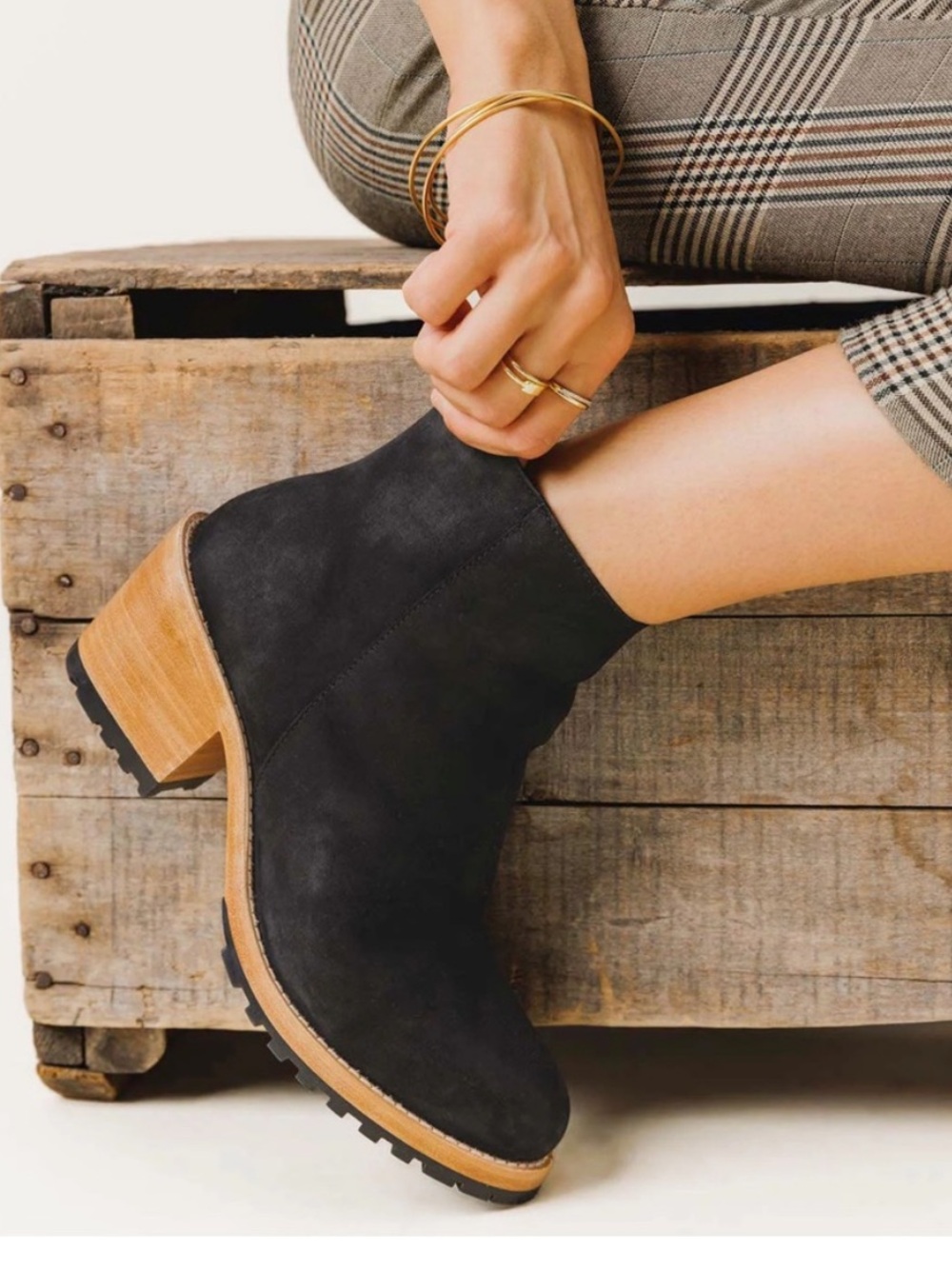 Patina Portland Leather Goods Chunky Canyon Bootie Boots Side Zip Black Size 9.5